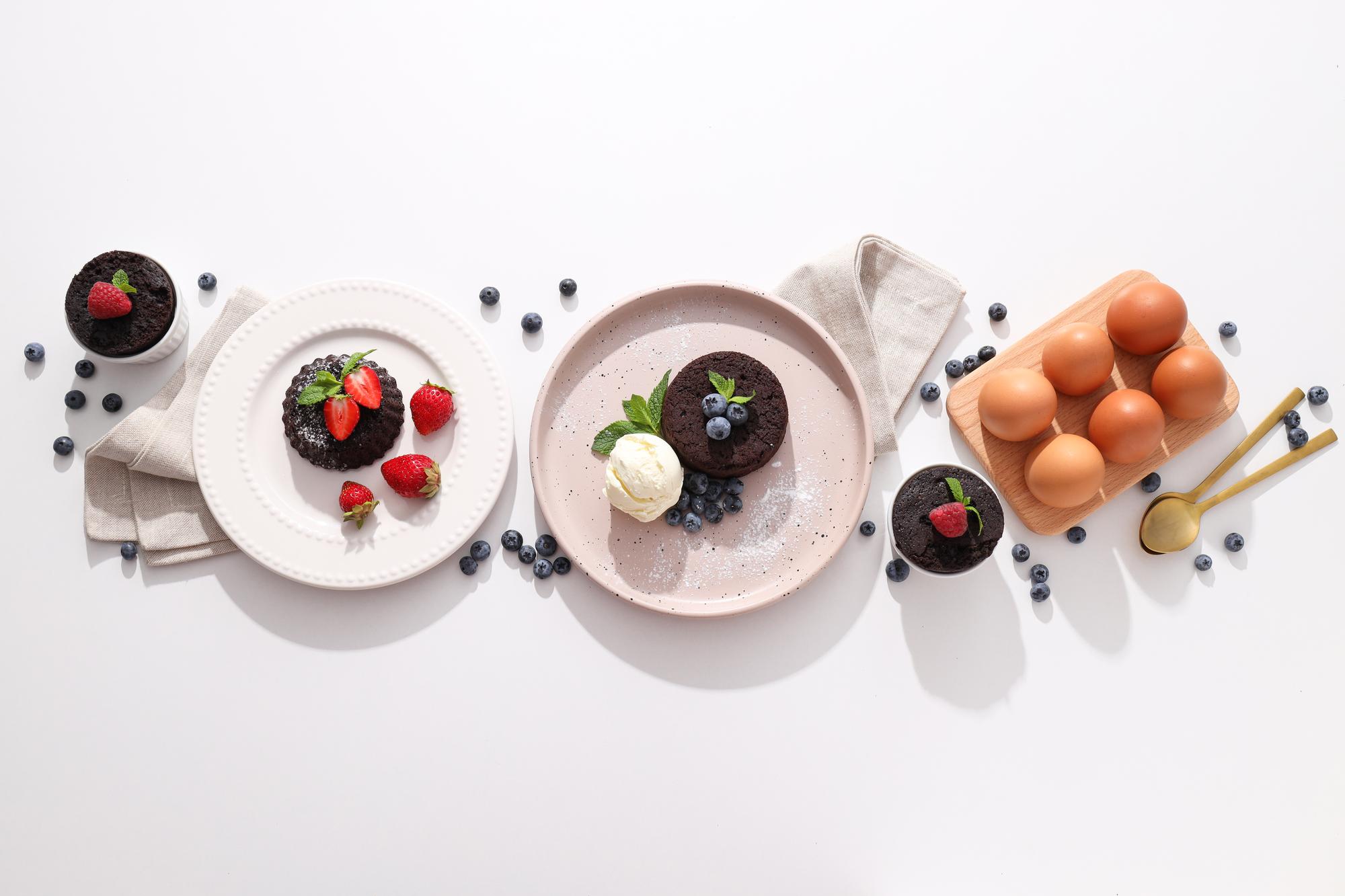 Assorted plated courses on table